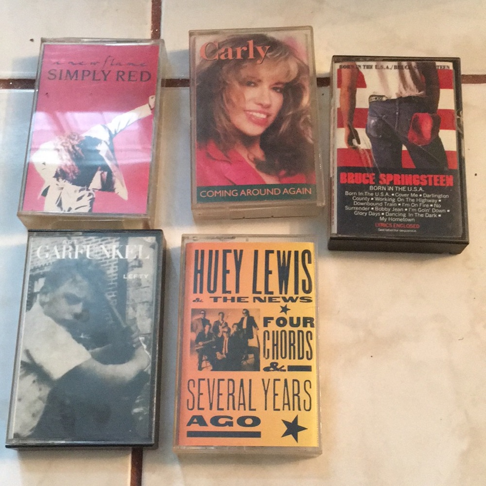 Five music cassettes from the 1980s